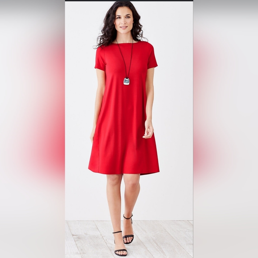 J JILL | Wearever Jersey Knit Dress | Pleated Back A-Line | Scarlet Red | XS - Picture 1 of 8